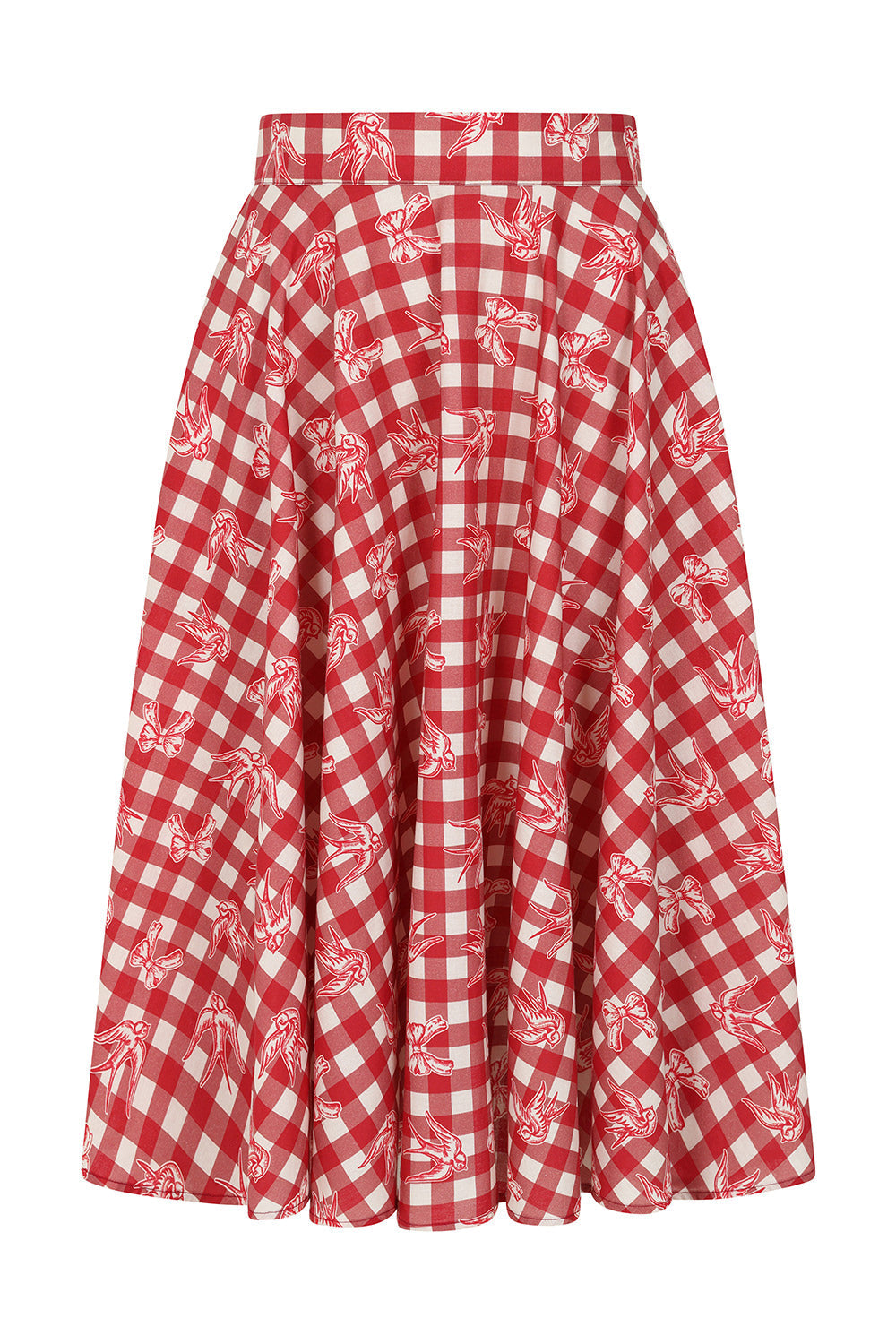 1950's Banned Retro Cary Check And Bow Skirt-Red