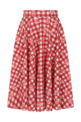 1950's Banned Retro Cary Check And Bow Skirt-Red
