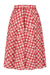1950's Banned Retro Cary Check And Bow Skirt-Red