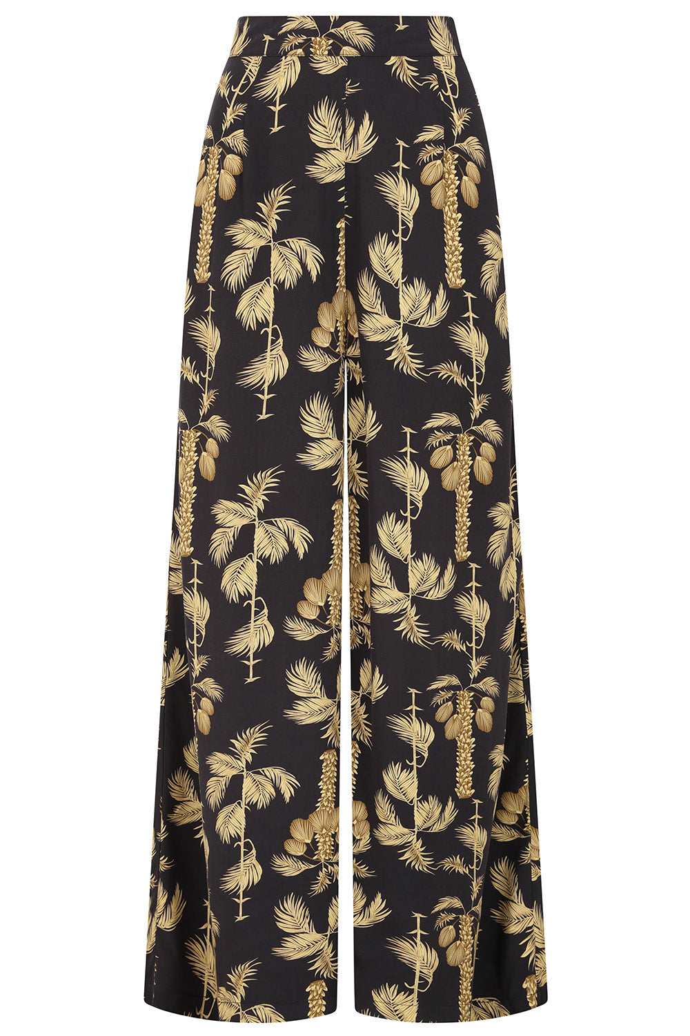Banned Retro 40s Elizabeth Palazzo Golden Hour Palm Trousers-Black