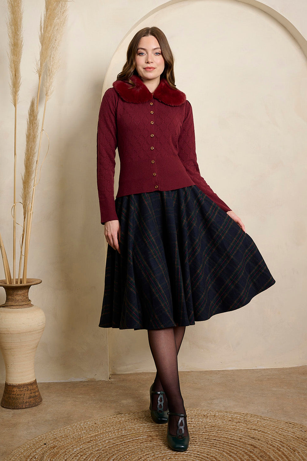 Banned Retro Cary Karo-Rock aus Wollmix