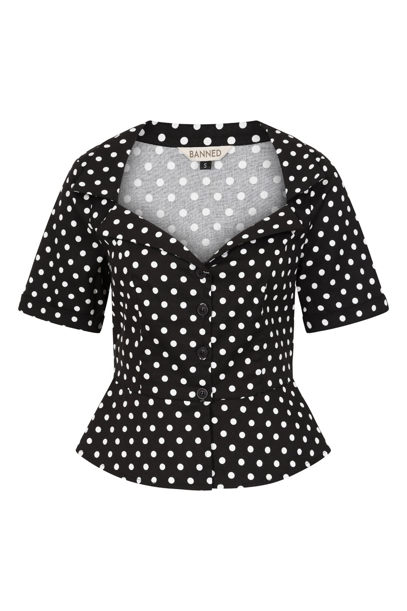 Banned Retro Marion Polka Dot Blouse And-Black