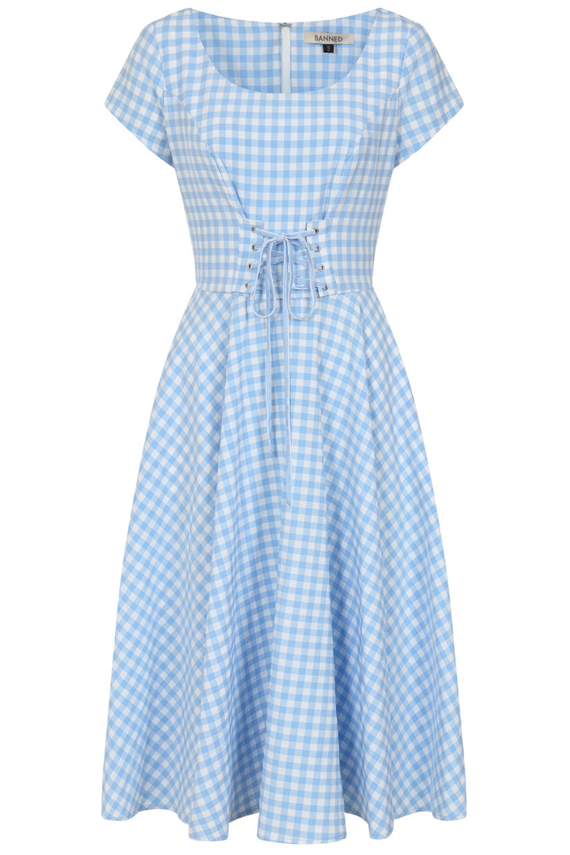Banned Retro 50s Lola Gingham Swing Dress-Blue