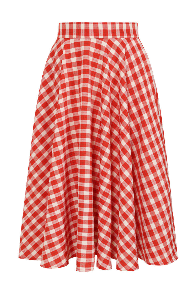 1950's Banned Retro Cary Picnic Check Skirt-Red