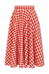 1950's Banned Retro Cary Picnic Check Skirt-Red