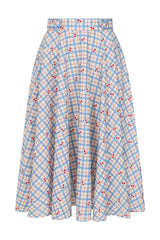 1950's Banned Retro Annie Cherry Check Skirt-Blue