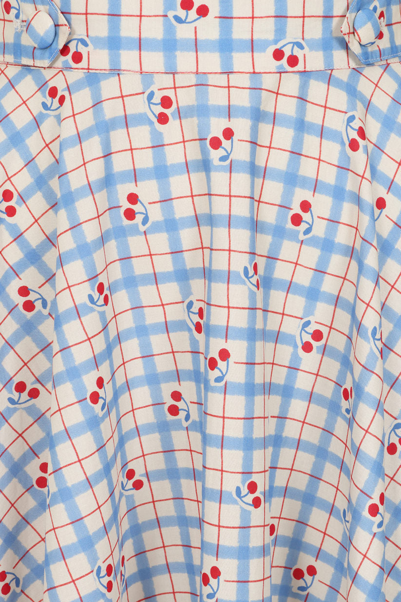 1950's Banned Retro Annie Cherry Check Skirt-Blue