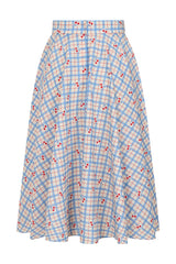 1950's Banned Retro Annie Cherry Check Skirt-Blue
