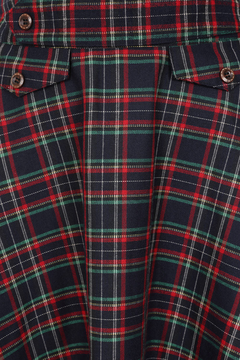 BANNED RETRO BOOK CLUB PLAID Swing Skirt With Button And Flap Details.-Navy
