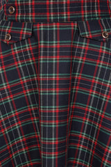 BANNED RETRO BOOK CLUB PLAID Swing Skirt With Button And Flap Details.-Navy