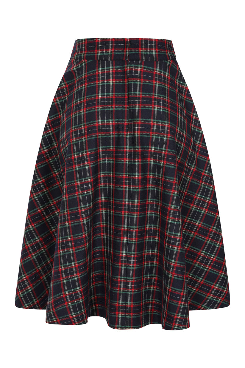 BANNED RETRO BOOK CLUB PLAID Swing Skirt With Button And Flap Details.-Navy