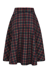 BANNED RETRO BOOK CLUB PLAID Swing Skirt With Button And Flap Details.-Navy