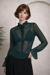 Banned Retro Moonlit Romance Transparente Bluse