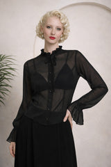 Banned Retro Moonlit Romance Transparente Bluse