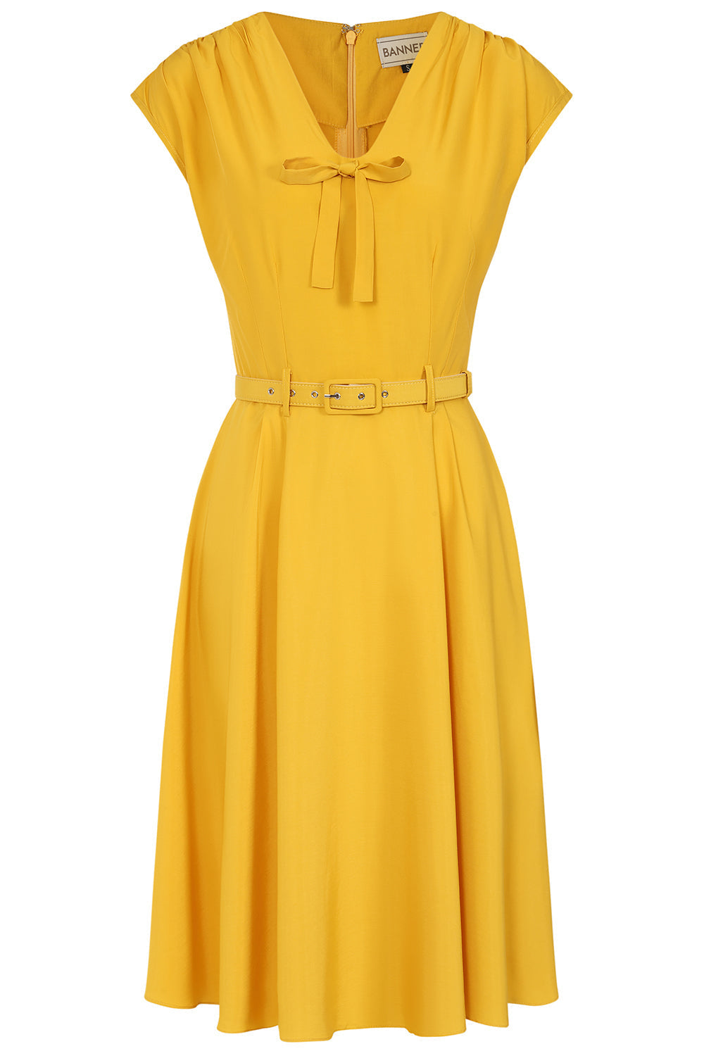 Banned Retro 40s Holly Flared Dress-Yellow