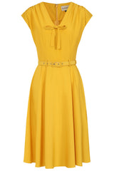 Banned Retro 40s Holly Flared Dress-Yellow