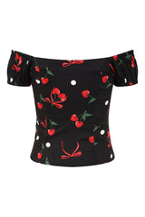 Banned Retro 50s Babe Cherries And Bows Top-Black