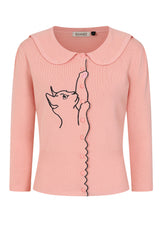 Banned Retro Cardigan mit gewelltem Kragen und Katzenmotiv