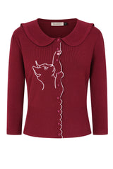 Banned Retro Cardigan mit gewelltem Kragen und Katzenmotiv