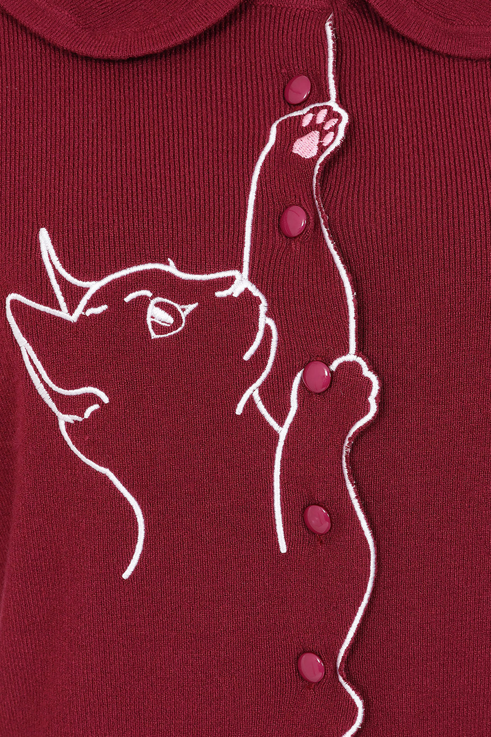 Banned Retro Cardigan mit gewelltem Kragen und Katzenmotiv