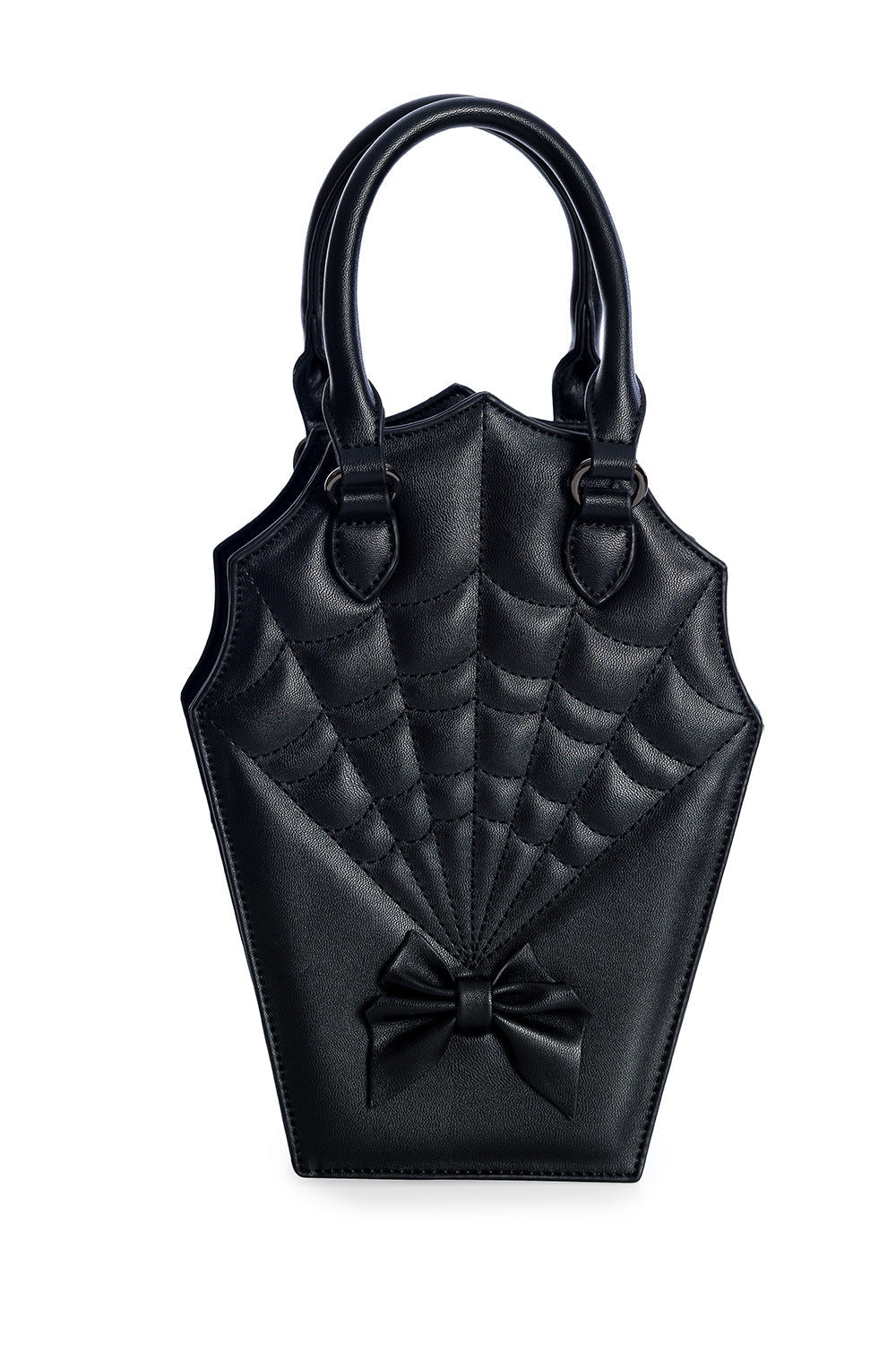 BANNED Ghoul Coffin Red Bag | Shimmer Quilted Gothic Handbag with Spider Web-Black-One Size-EU