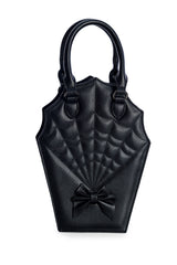 BANNED Ghoul Coffin Red Bag | Shimmer Quilted Gothic Handbag with Spider Web-Black-One Size-EU