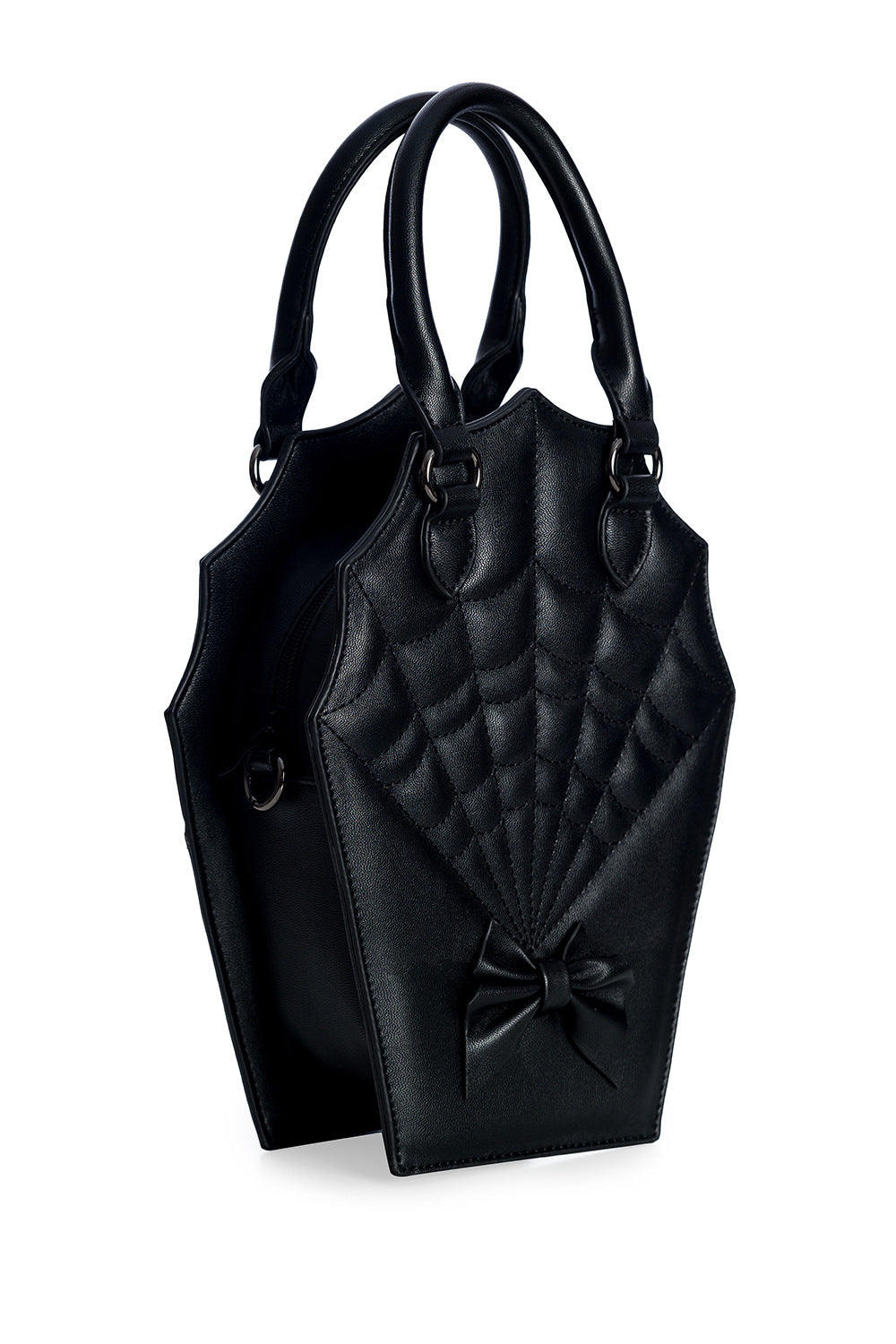 BANNED Ghoul Coffin Red Bag | Shimmer Quilted Gothic Handbag with Spider Web-Black-One Size-EU