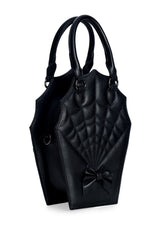 BANNED Ghoul Coffin Red Bag | Shimmer Quilted Gothic Handbag with Spider Web-Black-One Size-EU