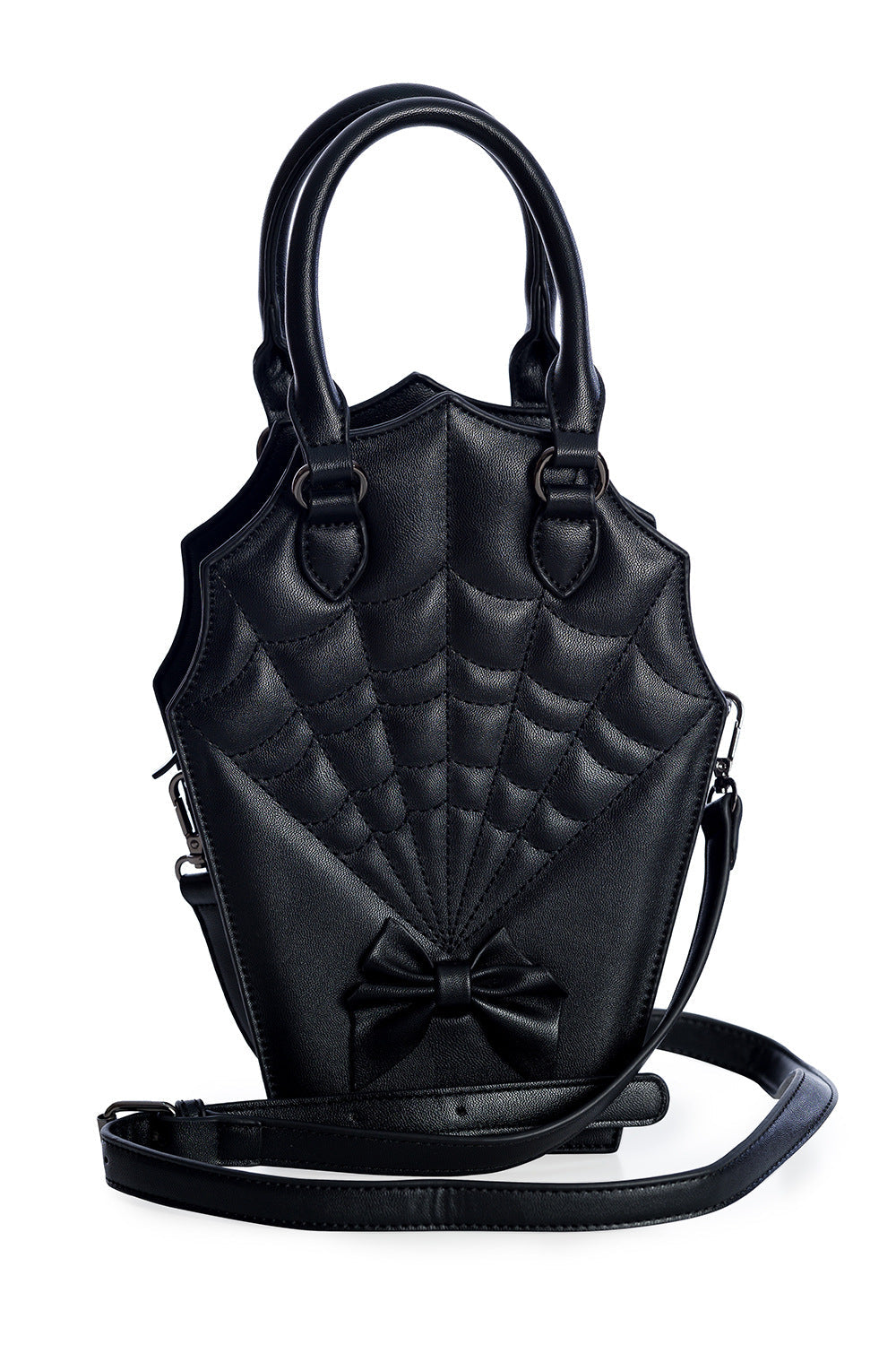 BANNED Ghoul Coffin Red Bag | Shimmer Quilted Gothic Handbag with Spider Web-Black-One Size-EU