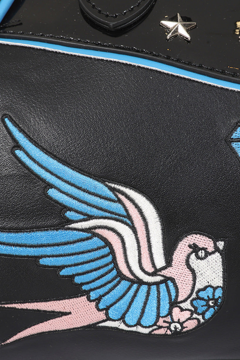 BANNED The Swallows Return Lacquer Handbag | Rockabilly Embroidered Style-Black-One Size-EU