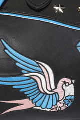 BANNED The Swallows Return Lacquer Handbag | Rockabilly Embroidered Style-Black-One Size-EU