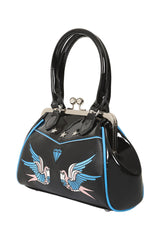 BANNED The Swallows Return Lacquer Handbag | Rockabilly Embroidered Style-Black-One Size-EU