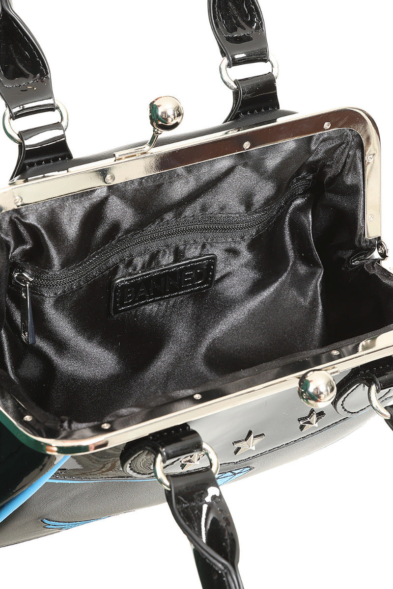 BANNED The Swallows Return Lacquer Handbag | Rockabilly Embroidered Style-Black-One Size-EU