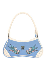 BANNED Marilou Swallow Denim Handbag | Rockabilly Embroidered Style-Blue-One Size-EU
