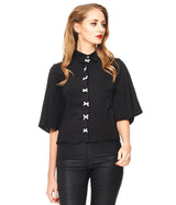 Banned Retro Bows Delight Flare Sleeve Blouse Black