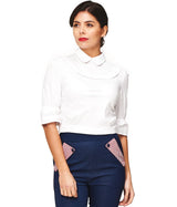 Banned Retro 1950's Lotus Collar Cropped Blouse White