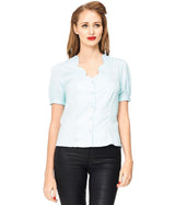Banned Retro 1950's Make Melodies Scallop Vintage Blouse Mint Green