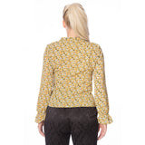 Banned Retro 1950's Ruffle My Feathers Dandelion Floral Frill Sleeve Blouse Mustard
