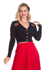 Banned Retro 1950's Strawberry Fields Black Crop Cardigan