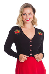 Banned Retro 1950's Strawberry Fields Black Crop Cardigan