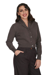 Banned Violet 40s/50s Crop Cardigan - Retro Style Shawl Collar Button-Up