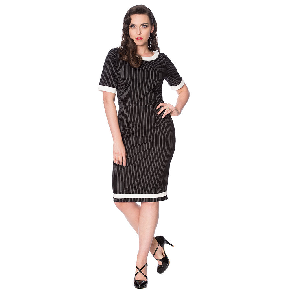 POWER WOMAN PENCIL PINSTRIPE DRESS