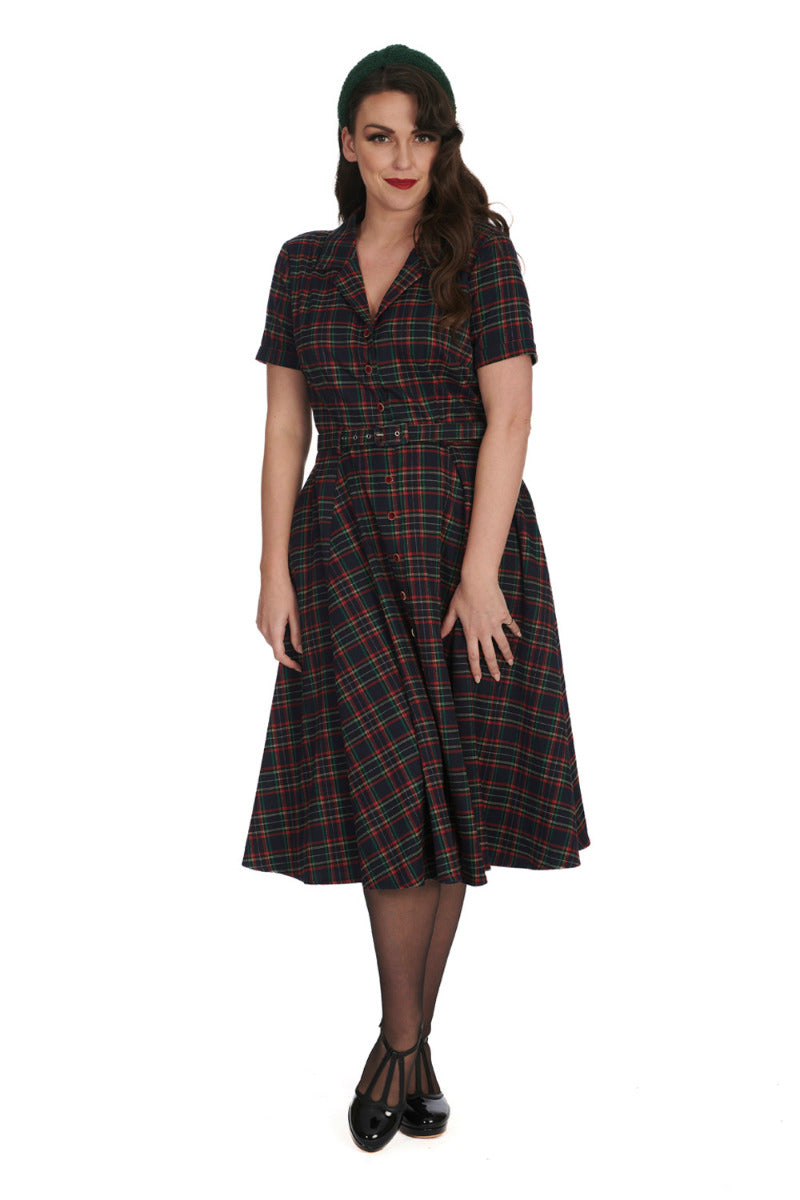 MERRY HOLIDAYS BUTTON COLLAR DRESS