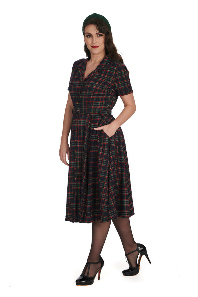 MERRY HOLIDAYS BUTTON COLLAR DRESS