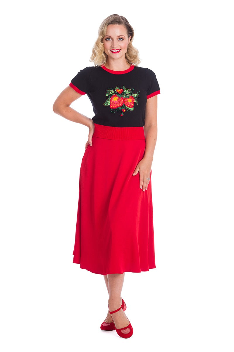 Banned Retro 1950's Strawberry Fields Ruby Black Knit Top