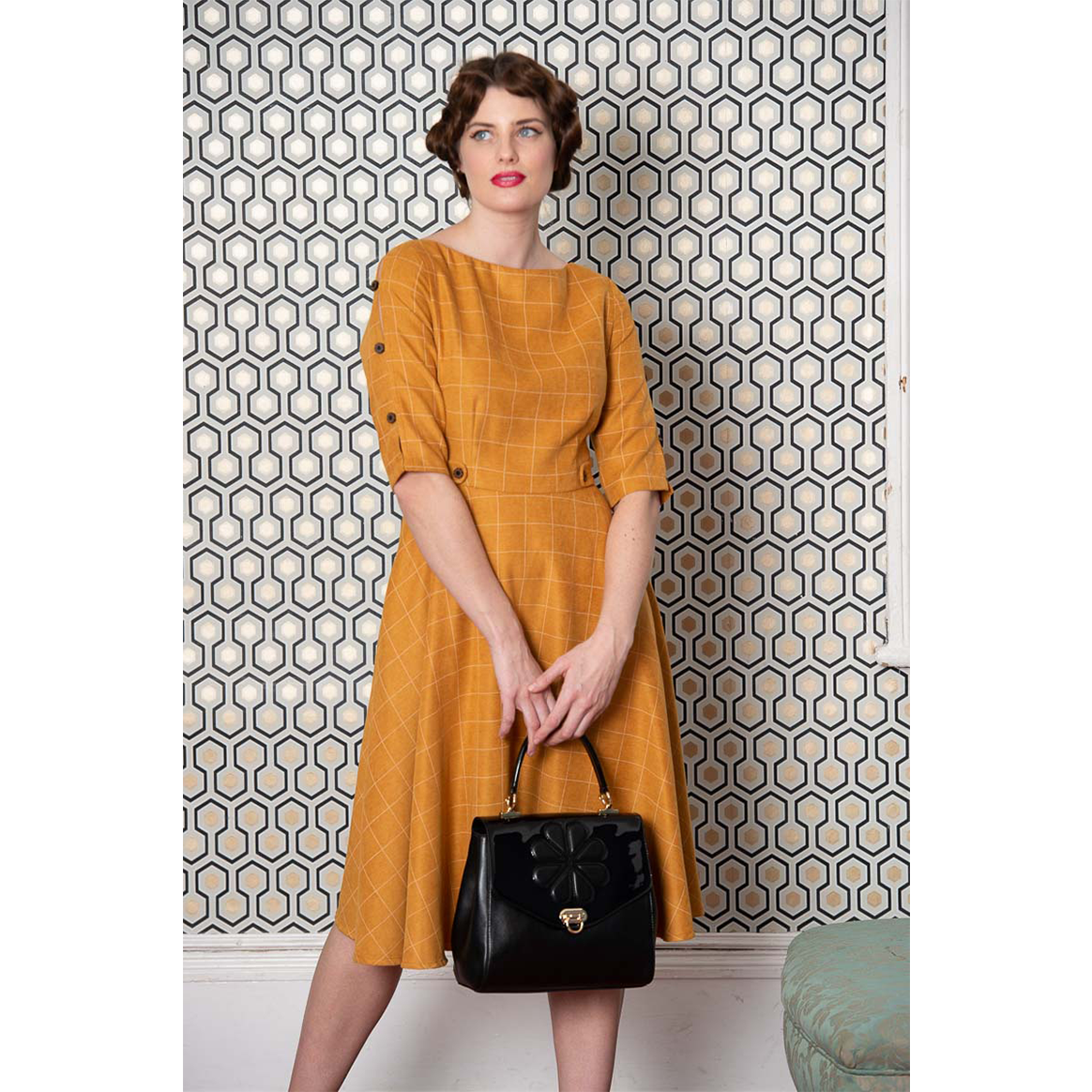 LET'S LIBRARY CHEEKY CHECK FIT AND FLARE DRESS