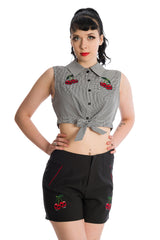 Banned Retro Cherry Up Tie Crop Top Black