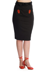 Banned Retro Blooming Rose Rockabilly Pencil Skirt Black