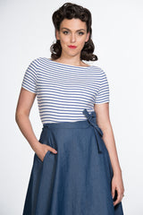Banned Retro 1950's Italy Sail Nautical Rockabilly Stripe Vintage Dorothy Top
