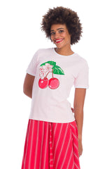 Banned Retro 70's Merry Cherry Dreams Didi Crew Neck Vintage T-Shirt Blush Pink